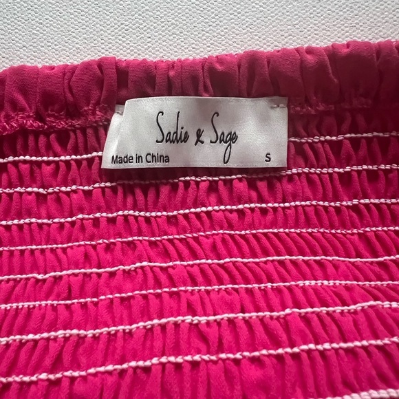 Sadie & Sage Hot Pink Ruched Strap Smocked Crop Top Sleeveless Bustier Size S - Picture 4 of 5
